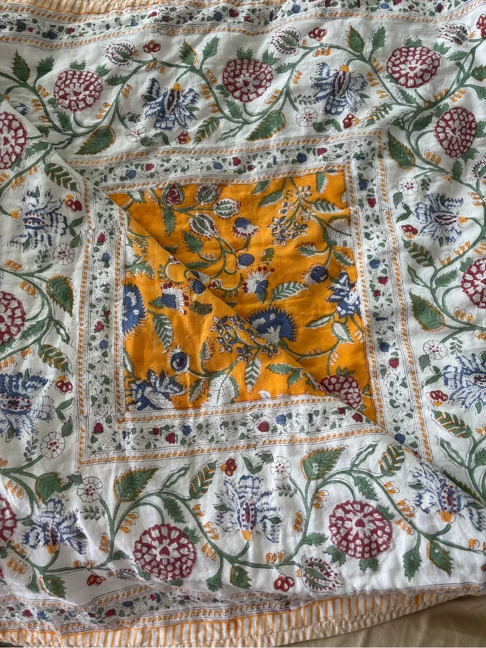 Anthropologie Style 100% Cotton Floral Block-Print King Quilt